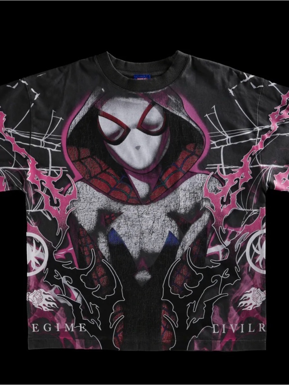 Men's Black & Pink Graphic Spider-Hood Short Sleeve Tee